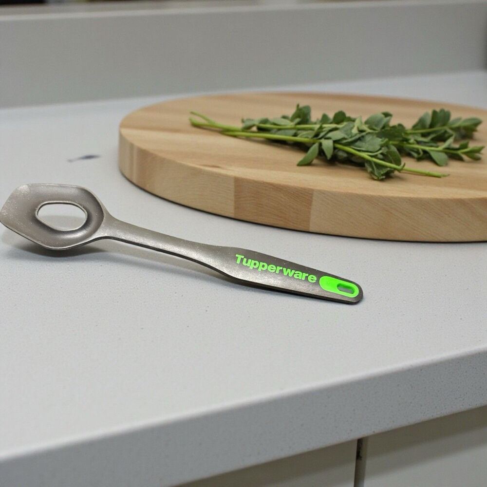 Tupperware Flow Thru Spoon Serving Utensil Slotted 12.25" Black Green